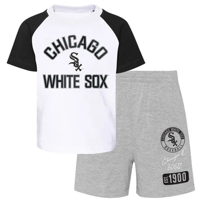 Outerstuff Babies' Infant White/heather Grey Chicago White Sox Ground Out Baller Raglan T-shirt And Shorts Set