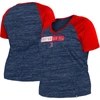 New Era Navy Boston Red Sox Plus Size Space Dye Raglan V-neck T-shirt In Navy