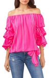 Vince Camuto Off The Shoulder Stripe Blouse In Hot Pink