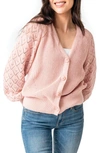 Gibsonlook Gigi Diamond Stitch Crochet Cardigan In Pastel Pink