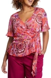 ESTELLE MORRIS FLORAL PRINT FAUX WRAP TOP