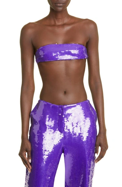 Laquan Smith Sequin Bandeau Top In Purple