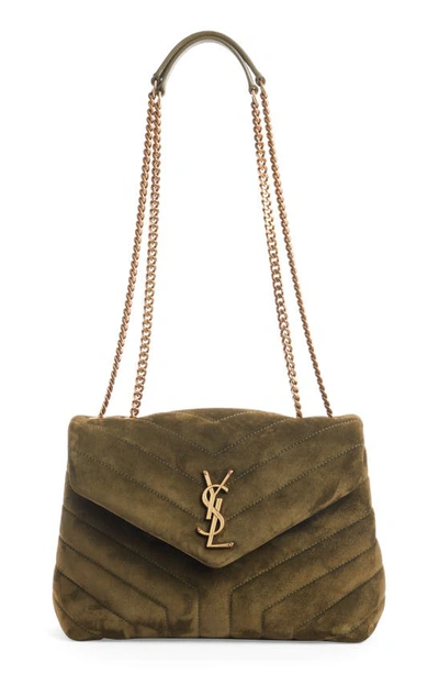 Saint Laurent Small Lou Suede Crossbody Bag In Loden Green