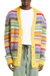 Marni Striped Buttoned-up Cardigan In Yellow Multicolor