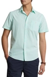 Polo Ralph Lauren Stripe Seersucker Short Sleeve Button-down Shirt In Key West Green/ White