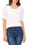 CECE EYELET PUFF SLEEVE TOP