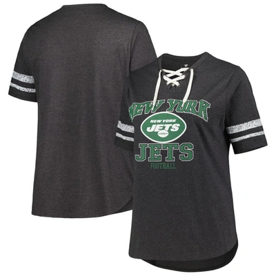 Fanatics Branded Heather Charcoal New York Jets Plus Size Lace-up V-neck T-shirt