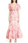 BYTIMO FLORAL TIERED RUFFLE ORGANZA DRESS