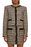 Endless Rose Cropped Tweed Jacket With Fringe In Black/ White
