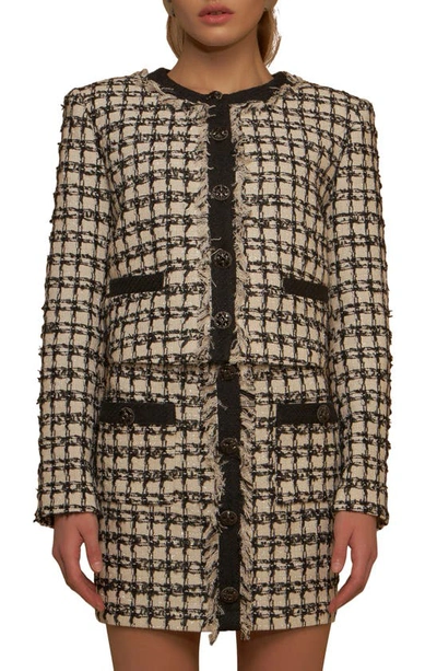 Endless Rose Cropped Tweed Jacket With Fringe In Black