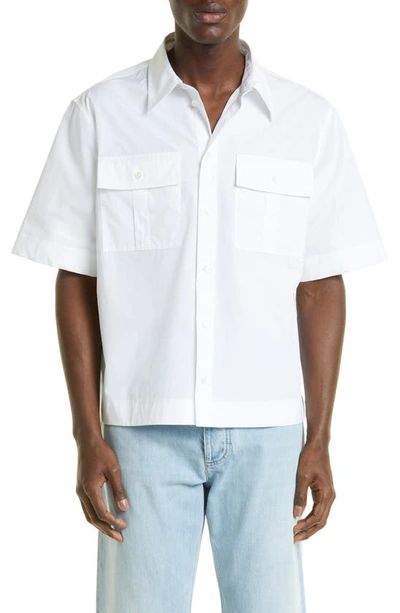 Bottega Veneta Compact Cotton Poplin Short Sleeve Button-up Shirt In White