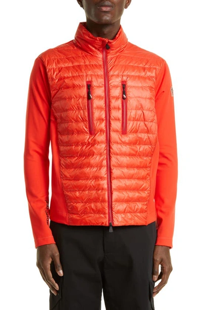 Moncler Quilted Down & Jersey Cardigan In Red