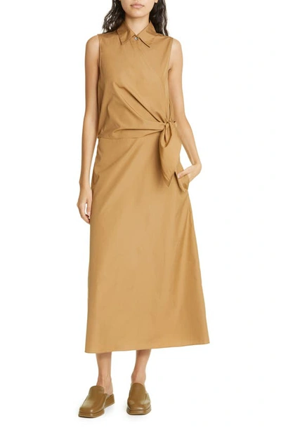 Vince Wrap Front Sleeveless Cotton Shirtdress In Tobacco - 248tbc