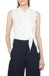 Vince Sleeveless Cotton Wrap Shirt In Optic White
