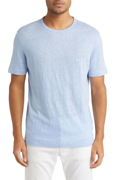 Hugo Boss Tiburt Slub Linen T-shirt In Open Blue