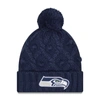 NEW ERA GIRLS YOUTH NEW ERA COLLEGE NAVY SEATTLE SEAHAWKS TOASTY CUFFED KNIT HAT WITH POM