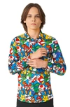 Opposuits Big Kid Boys Spread Collar Long Sleeve Super Mario Dress Shirt In Blue