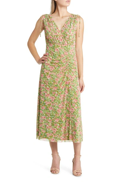 Anne Klein Floral Print Sleeveless Dress In Green