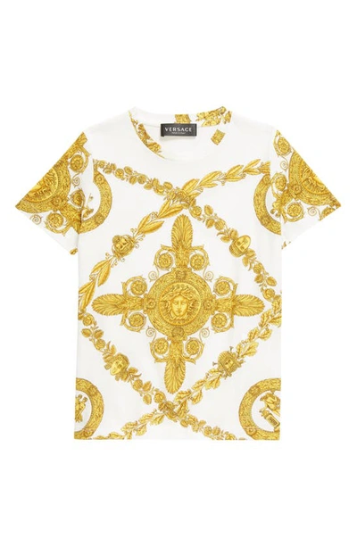Versace Kids' Baroque Print Cotton Jersey T-shirt In White,yellow