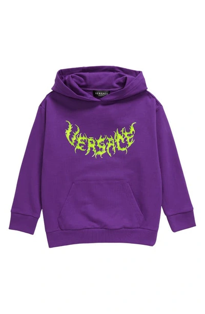 Versace Kids' Logo印花棉质连帽卫衣 In Purple