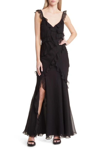 Topshop Ruffle Frill Maxi Dress In Black | ModeSens