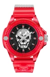 Philipp Plein Men's The $kull Red Transparent Silicone Strap Watch 45mm In Transparent Red