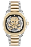Philipp Plein Men's Automatic Skeleton Spectre Two-tone Stainless Steel Bracelet Watch 42mm In Gold/silver