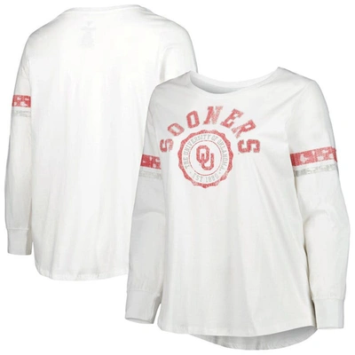 Profile White Oklahoma Sooners Contrast Stripe Scoop Neck Long Sleeve T-shirt