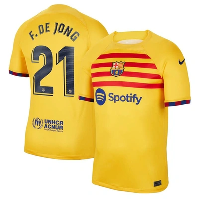 Nike Kids' Youth  Frenkie De Jong Yellow Barcelona 2022/23 Fourth Breathe Stadium Replica Player Jersey