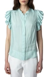 ZADIG & VOLTAIRE TIZA RUFFLE SATIN BUTTON-UP BLOUSE