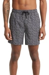Stone Rose Dice Print Swim Trunks In Black