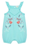 PEEK AREN'T YOU CURIOUS DRAGONFLY EMBROIDERED RUFFLE SHOULDER COTTON ROMPER