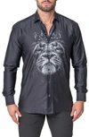 MACEOO FIBONACCI LION CROWN REGULAR FIT COTTON BLEND BUTTON-UP SHIRT