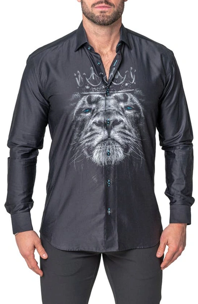 MACEOO MACEOO FIBONACCI LION CROWN REGULAR FIT COTTON BLEND BUTTON-UP SHIRT