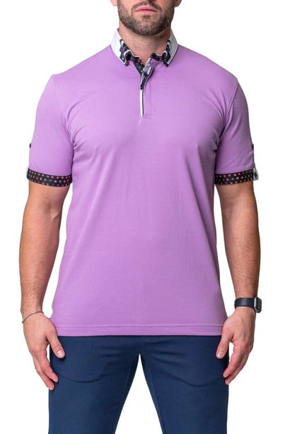 MACEOO MOZART SOLID PEACE PURPLE PIQUÉ BUTTON-DOWN POLO