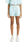 Moncler Drawstring-waist Logo-print Shorts In Light Blue