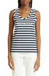 Moncler Stripe Logo Cotton Rib Tank Top In Blue/ White Multi