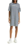 Moncler Blue Cotton Striped Logo T-shirt Dress In Multi-colored