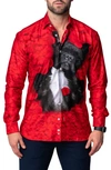 MACEOO FIBONACCI VALENTINE'S DOG CONTEMPORARY FIT BUTTON-UP SHIRT