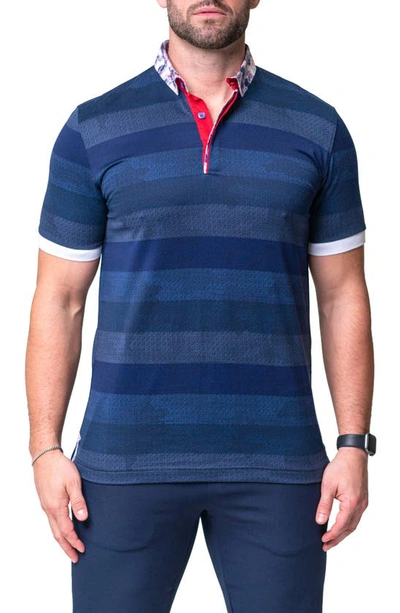 Maceoo Mozartpolk Blue Stripe Cotton Polo