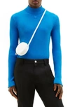 Courrèges Embroidered Logo Mock Neck Rib Sweater In Blue