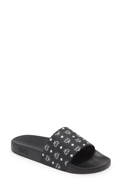Mcm Women Black Rubber Slippers In Animal Print