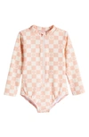 Tiny Tribe Daisy Check Long Sleeve One-piece Rashguard Swimsuit In Blush
