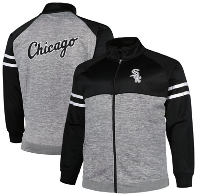 Profile Men's Black, Heather Gray Chicago White Sox Big And Tall Raglan Full-zip Track Jacket In Black,heather Gray