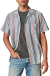 Lucky Brand Stripe Short Sleeve Linen Camp Shirt In Indigo Stripe