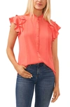 CECE PINTUCK RUFFLE SHORT SLEEVE BLOUSE