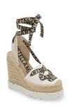Stella Mccartney Gaia Logo-jacquard And Cotton-canvas Wedge Espadrilles In Camelia