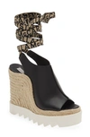 Stella Mccartney Gaia Faux Leather Wedge Sandal In Black