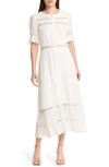 Reformation Woodson Lace Inset Button Front Maxi Dress In Ivory