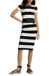 Polo Ralph Lauren Striped Ribbed Short-sleeve T-shirt Dress In Polo Black/ Nevis